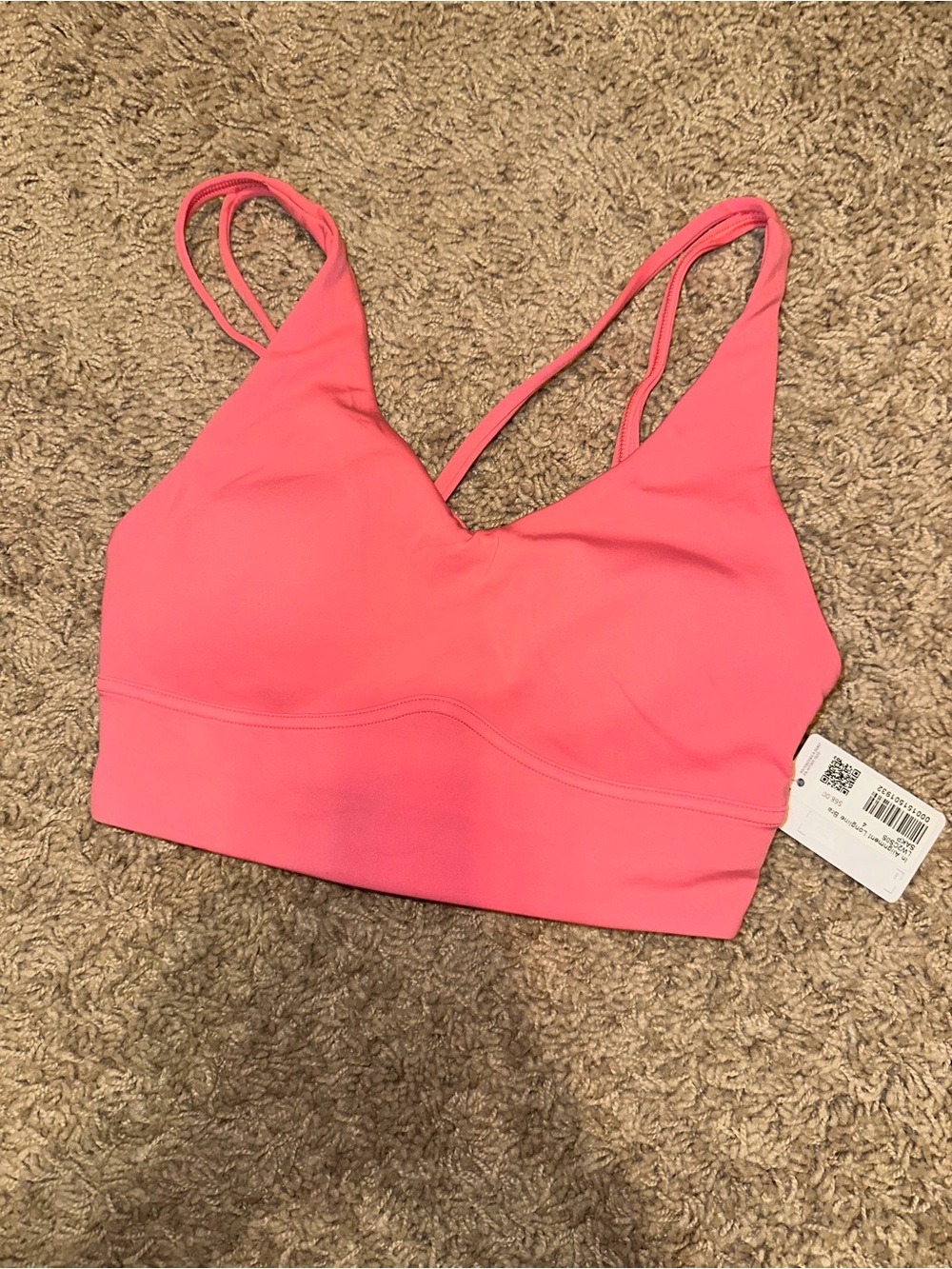 NWT Lululemon In Alignment Longline Coral Pink Strappy Sports Bra Size 4